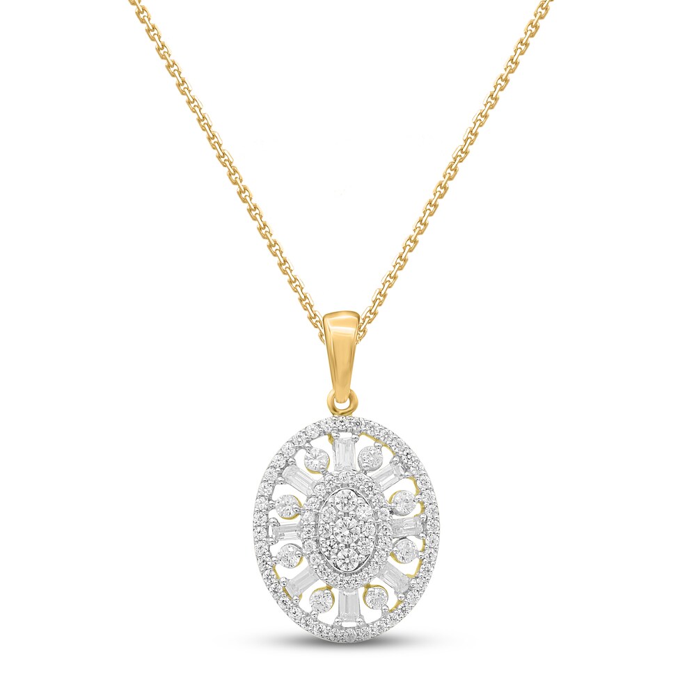 Diamond Oval Necklace 1/2 ct tw Round/Baguette 14K Yellow Gold 18" wuIqZi3n