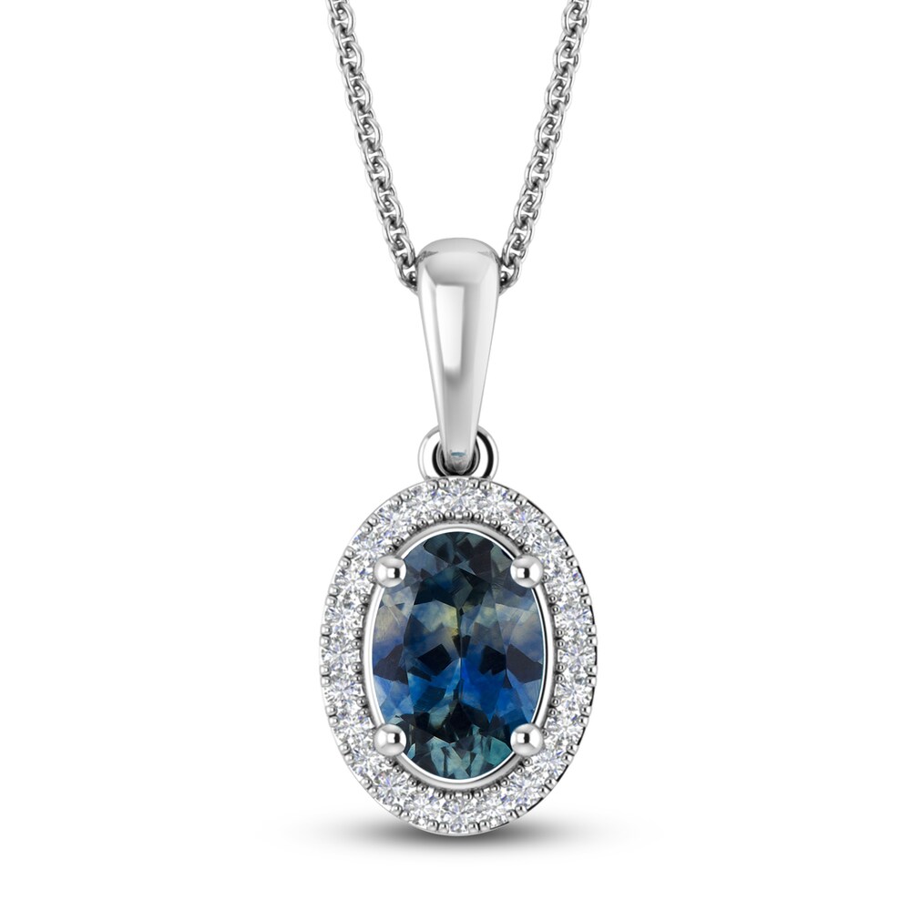 Montana Blue Natural Sapphire Necklace 1/20 ct tw Diamonds 10K White Gold wvTD2r5p