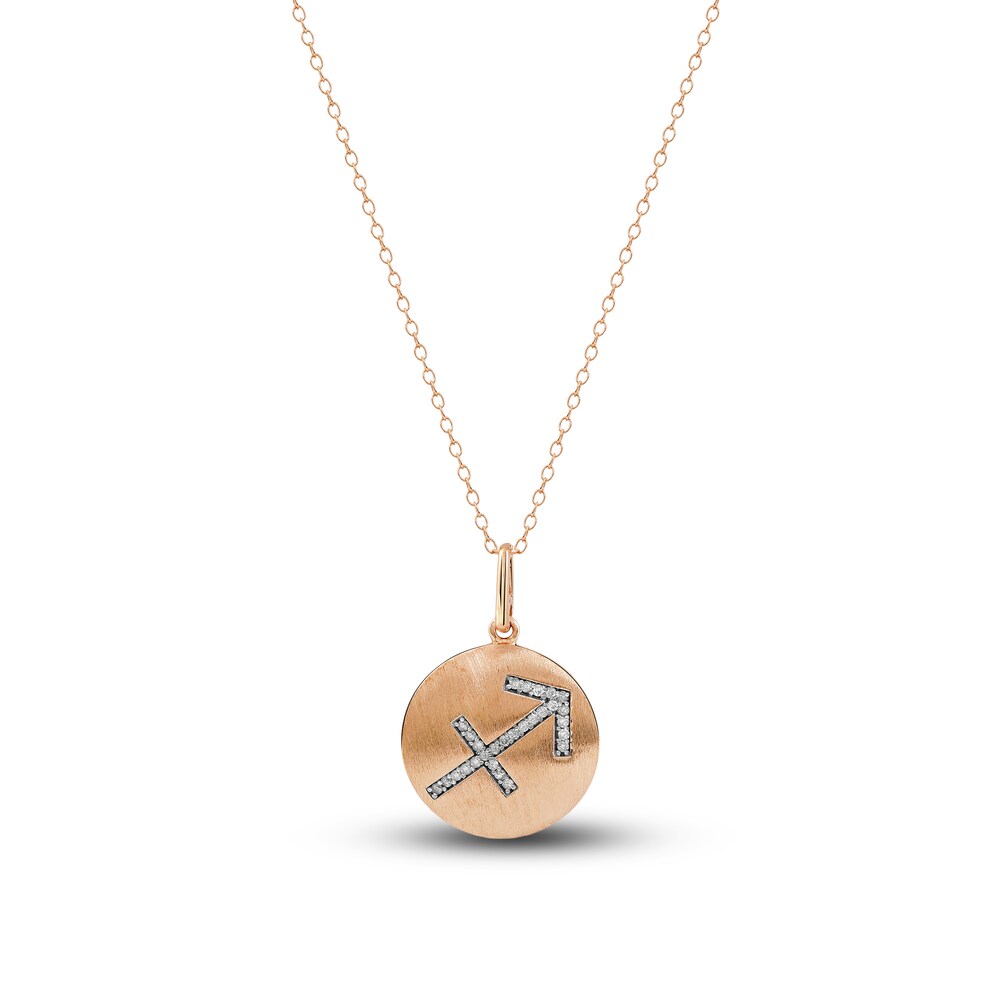 Diamond Sagittarius Zodiac Pendant Necklace 1/10 ct tw Round 14K Rose Gold wwAKKvnV