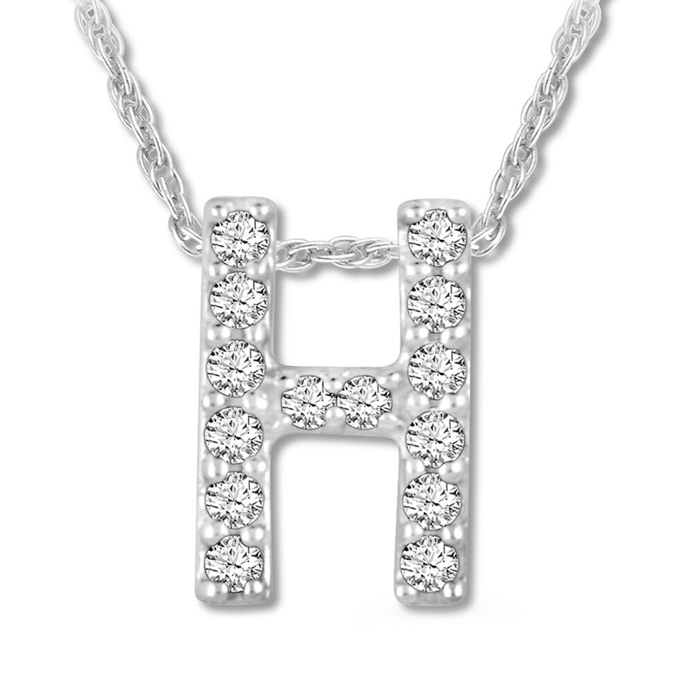 Diamond Initial H Necklace 1/20 ct tw Round-cut 10K White Gold x0fVYJmF