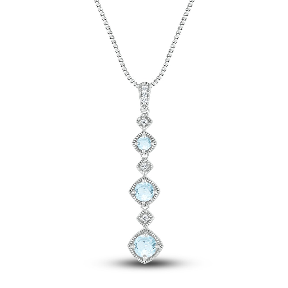 Natural Aquamarine Necklace 1/20 ct tw Diamonds Sterling Silver x9TmVjiH