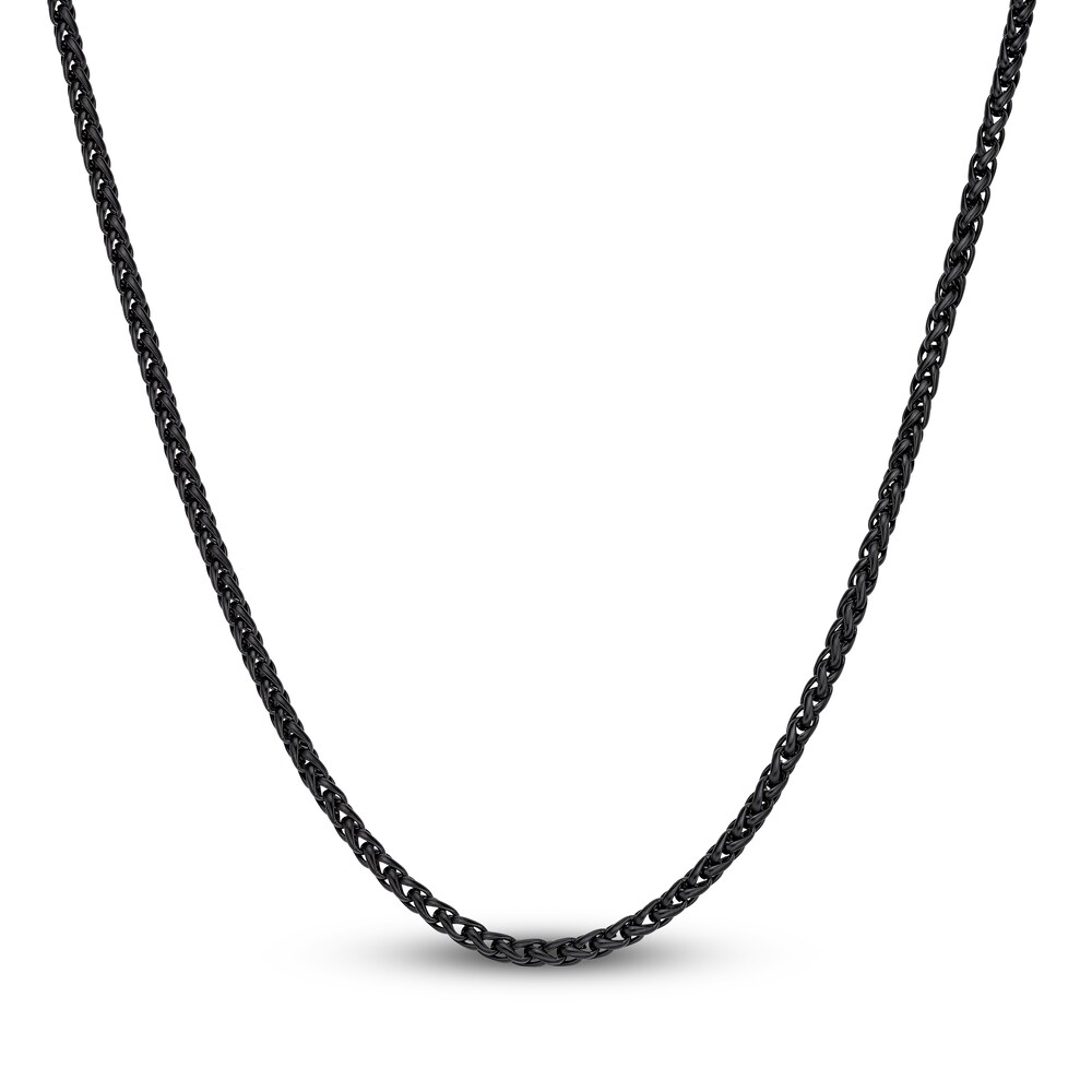 Men's Wheat Chain Necklace Black Ion-Plated Stainless Steel 3mm 22" x9ck14LC