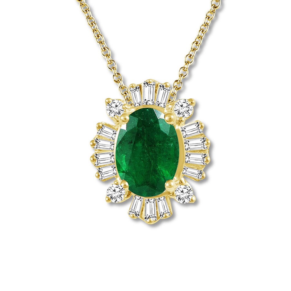 Natural Emerald Necklace 1/6 ct tw Diamonds 14K Yellow Gold xCMIcrhI