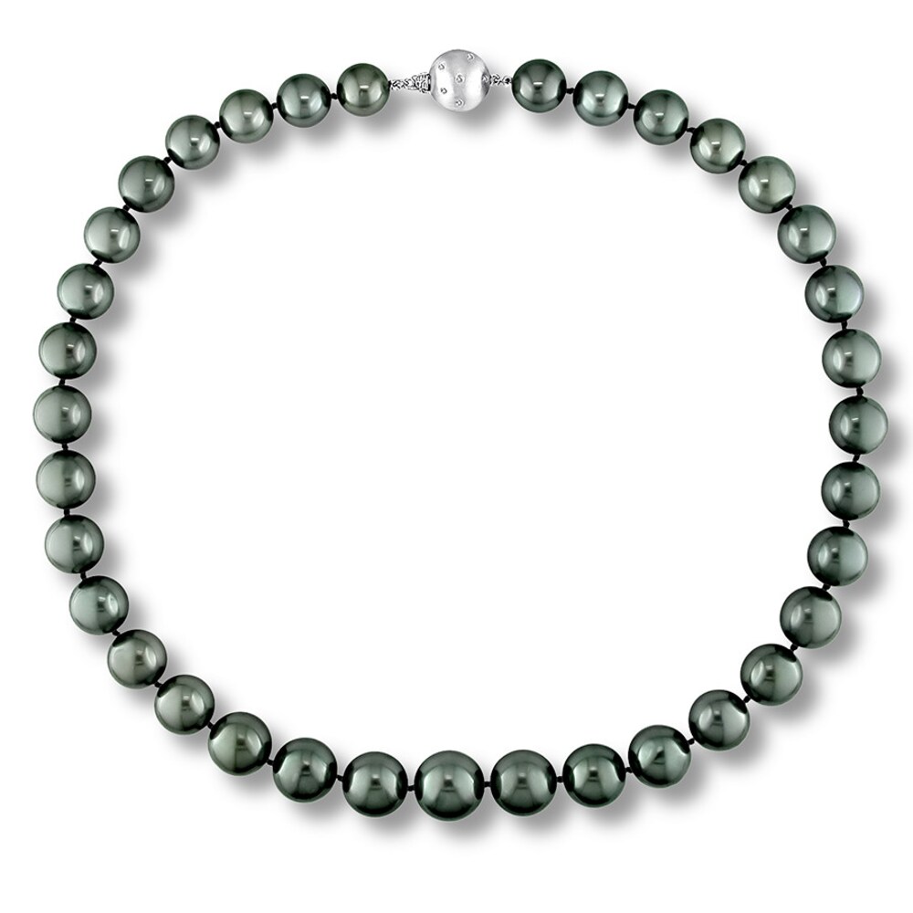 Tahitian Cultured Pearl Necklace 1/20 ct tw Diamonds 14K White Gold xHHDBwA7