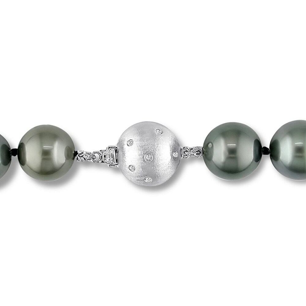 Tahitian Cultured Pearl Necklace 1/20 ct tw Diamonds 14K White Gold xHHDBwA7