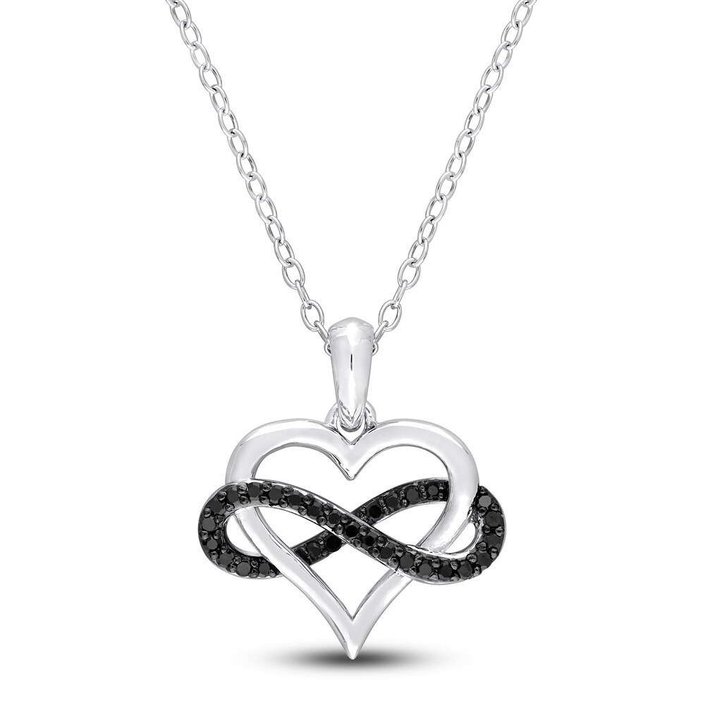 Black Diamond Heart Infinity Necklace 1/6 ct tw Round Sterling Silver xMFHnGJd