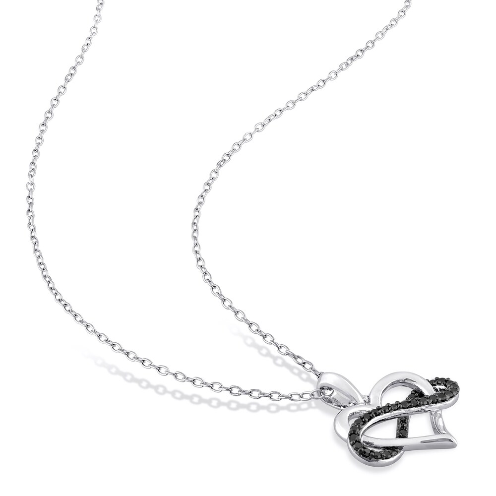 Black Diamond Heart Infinity Necklace 1/6 ct tw Round Sterling Silver xMFHnGJd