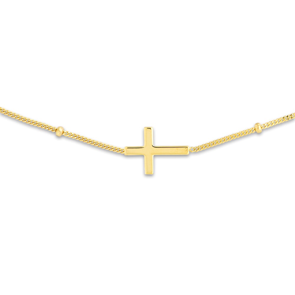 Sideways Cross Choker Necklace 14K Yellow Gold 15\" Adj. xPVoTwZ8