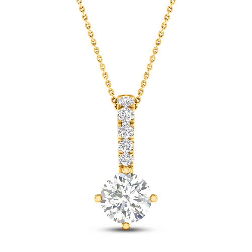 Lab-Created Diamond Drop Pendant Necklace 1 ct tw Round 14K Yellow Gold xYMBoH41