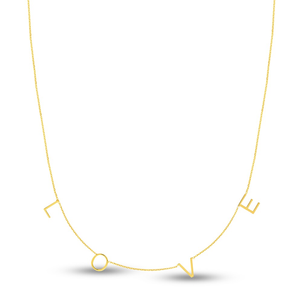 Block "LOVE" Necklace 14K Yellow Gold 16" Adj. xb2627rC