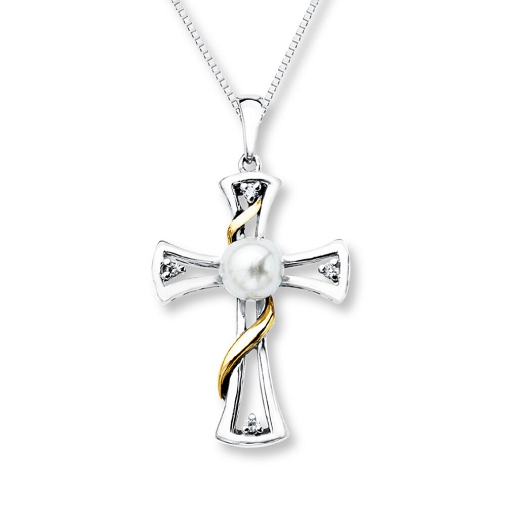 Cross Necklace Cultured Pearl Sterling Silver/10K Yellow Gold xcyqLJuO
