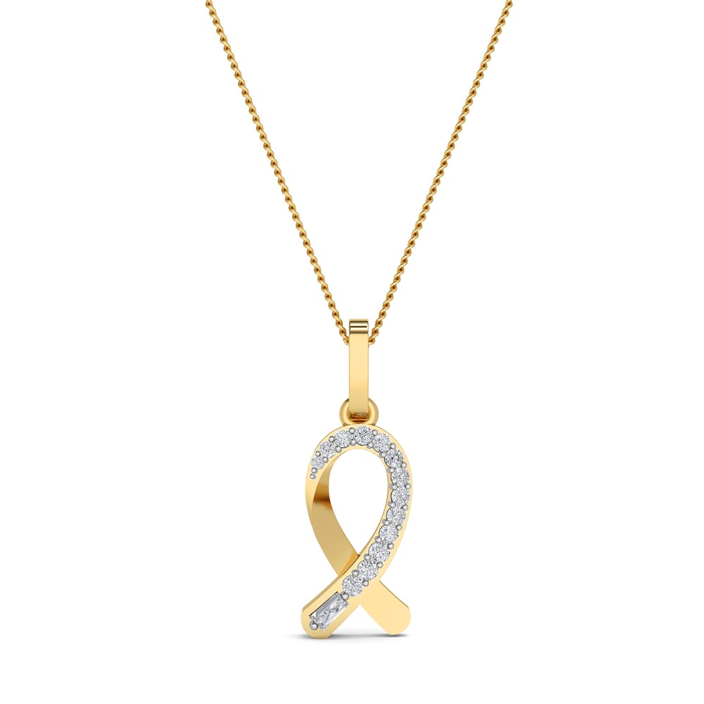 Diamond Ribbon Pendant Necklace 1/10 ct tw Round 10K Yellow Gold 18\" xdKCZOQv [xdKCZOQv]