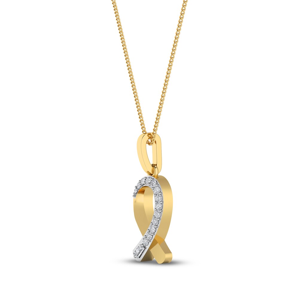 Diamond Ribbon Pendant Necklace 1/10 ct tw Round 10K Yellow Gold 18\" xdKCZOQv