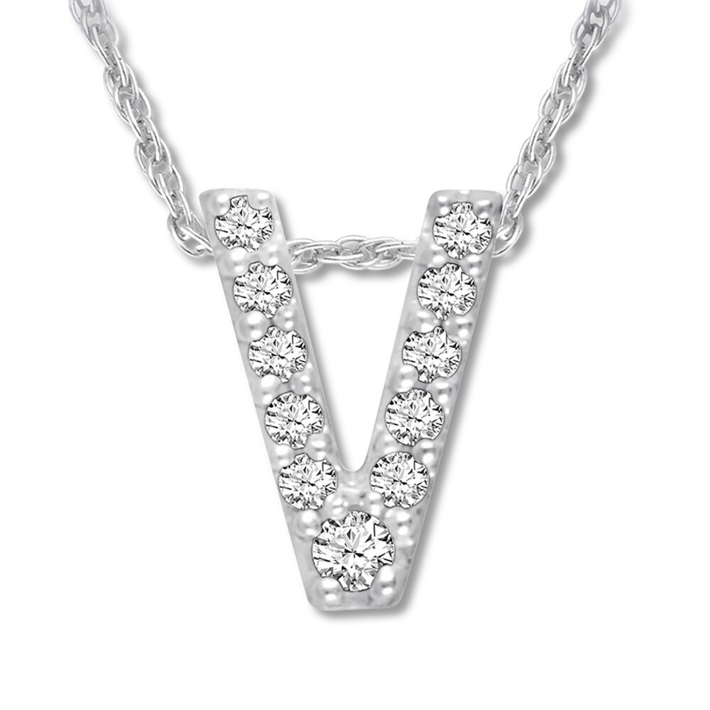 Diamond Initial V Necklace 1/20 ct tw Round-cut 10K White Gold xvSnYJzt