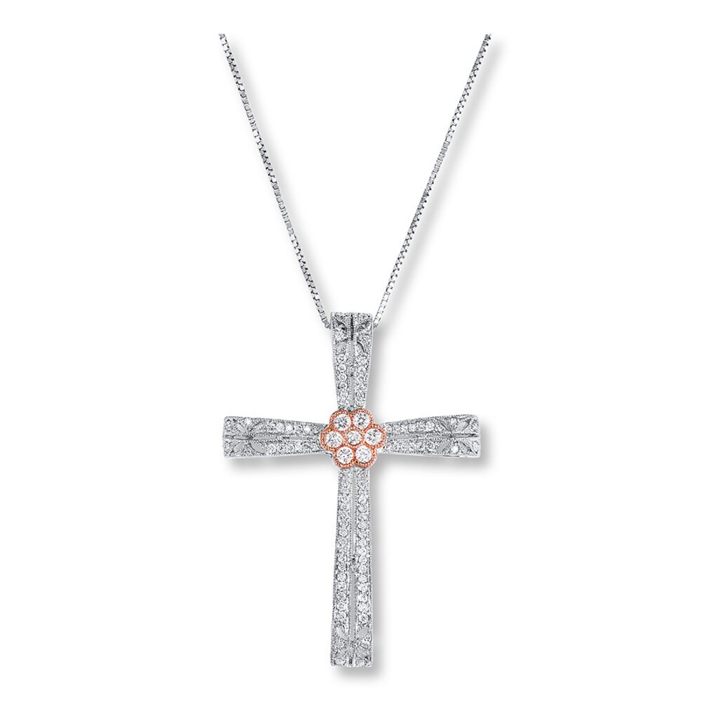 Diamond Cross Necklace 5/8 ct tw Round-cut 14K Two-Tone Gold yCotQXMq