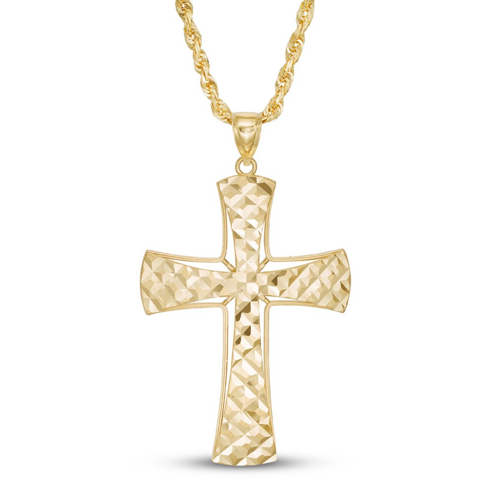 Men's Cross Chain Necklace 10K Yellow Gold yMIqM63D