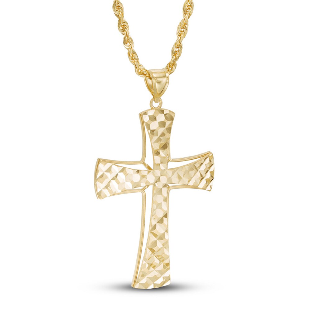 Men\'s Cross Chain Necklace 10K Yellow Gold yMIqM63D