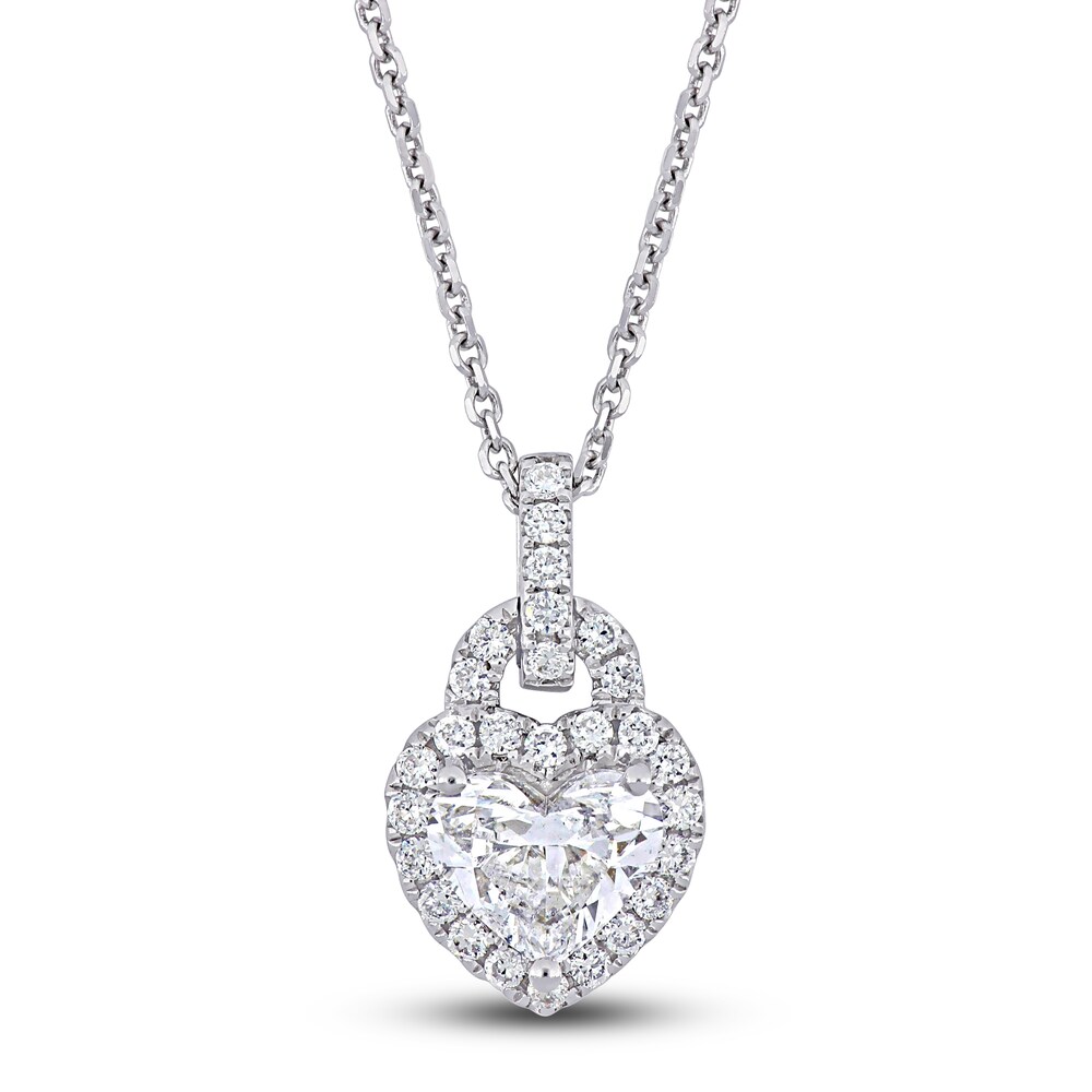 Diamond Heart Pendant Necklace 1-1/4 ct tw Round 14K White Gold 16" yP9Nt20E