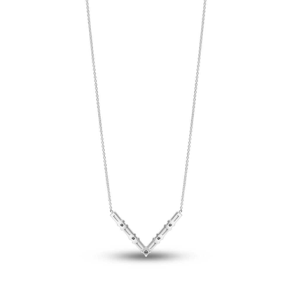 Diamond V Necklace 1/3 ct tw Round/Baguette 14K White Gold 16\" yVBVZ3Fj