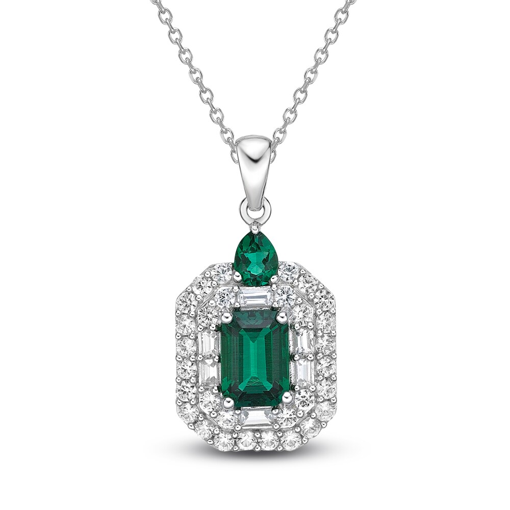 Lab-Created Emerald & Lab-Created White Sapphire Necklace Sterling Silver yfRYq27f [yfRYq27f]