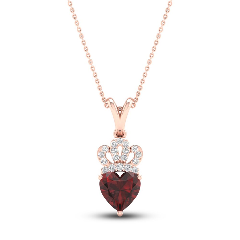 Natural Garnet Heart Necklace 1/20 ct tw Diamonds 10K Rose Gold 18" yjzMebYi