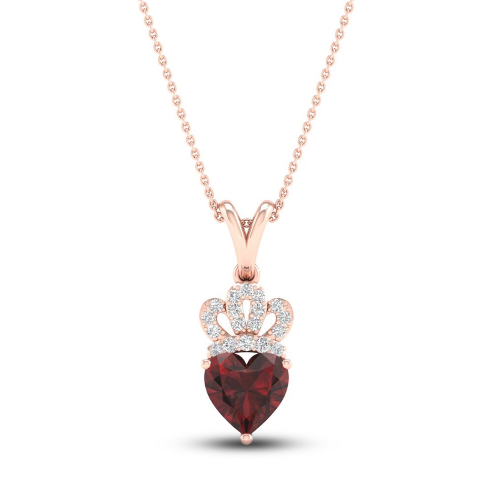 Natural Garnet Heart Necklace 1/20 ct tw Diamonds 10K Rose Gold 18\" yjzMebYi