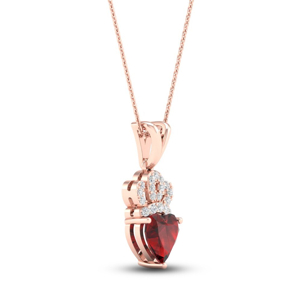 Natural Garnet Heart Necklace 1/20 ct tw Diamonds 10K Rose Gold 18\" yjzMebYi