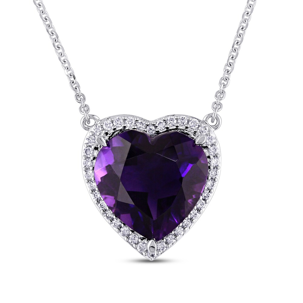 Natural Amethyst Heart Necklace 1/5 ct tw Diamonds 14K White Gold yn0HPc1u