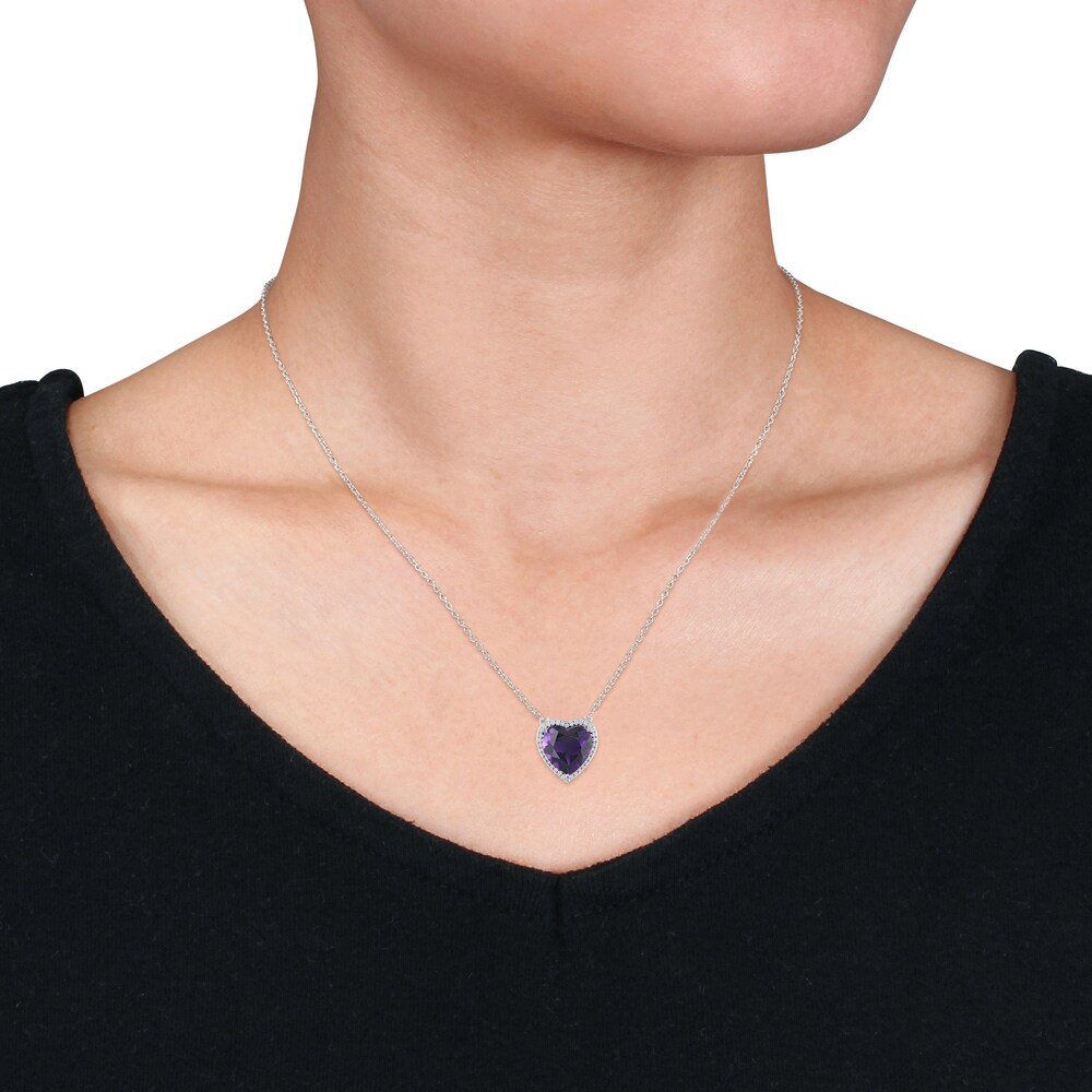 Natural Amethyst Heart Necklace 1/5 ct tw Diamonds 14K White Gold yn0HPc1u