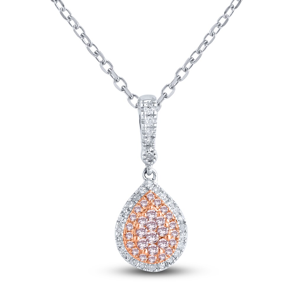 Pink Diamond Pendant Necklace 1/5 ct tw Round 14K Two-Tone Gold 18" ynbZGsE7