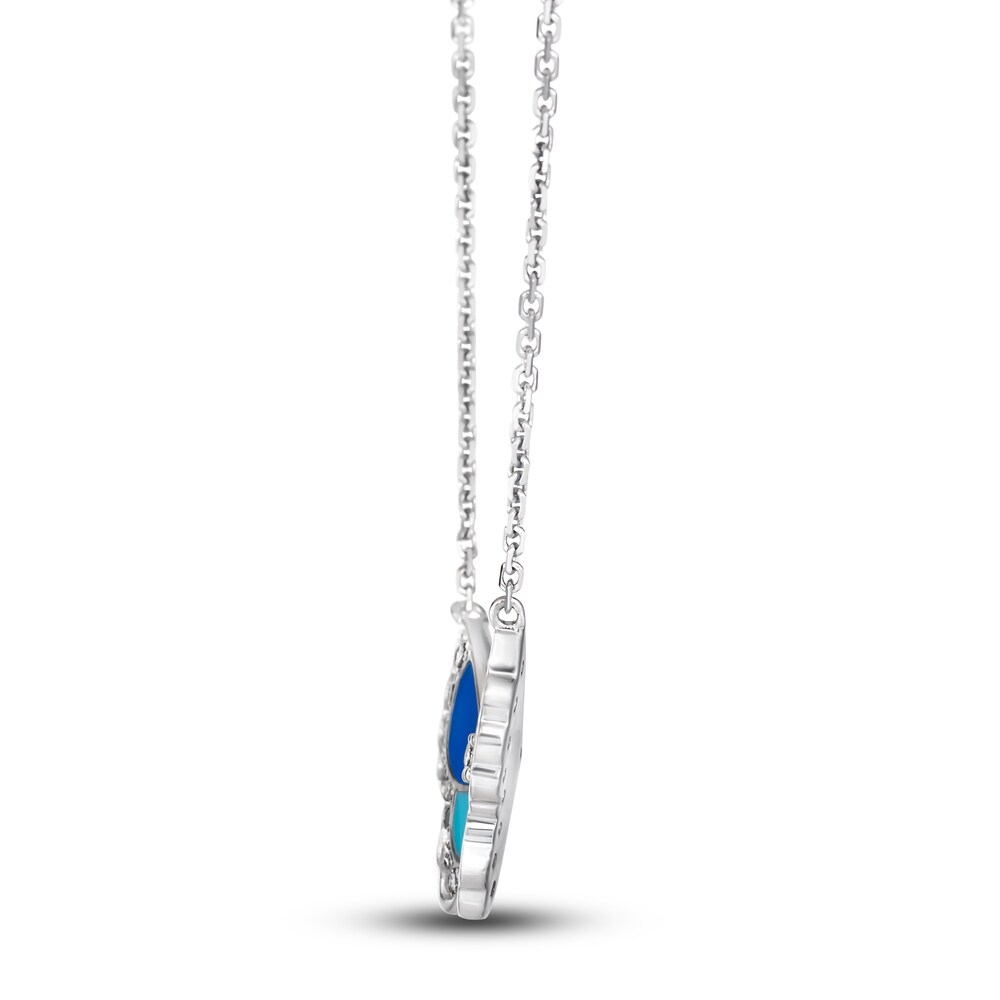 Le Vian Diamond Butterfly Pendant Necklace 1/4 ct tw Round Blue/Turquoise Enamel 14K Vanilla Gold 19\" yorRa0pg