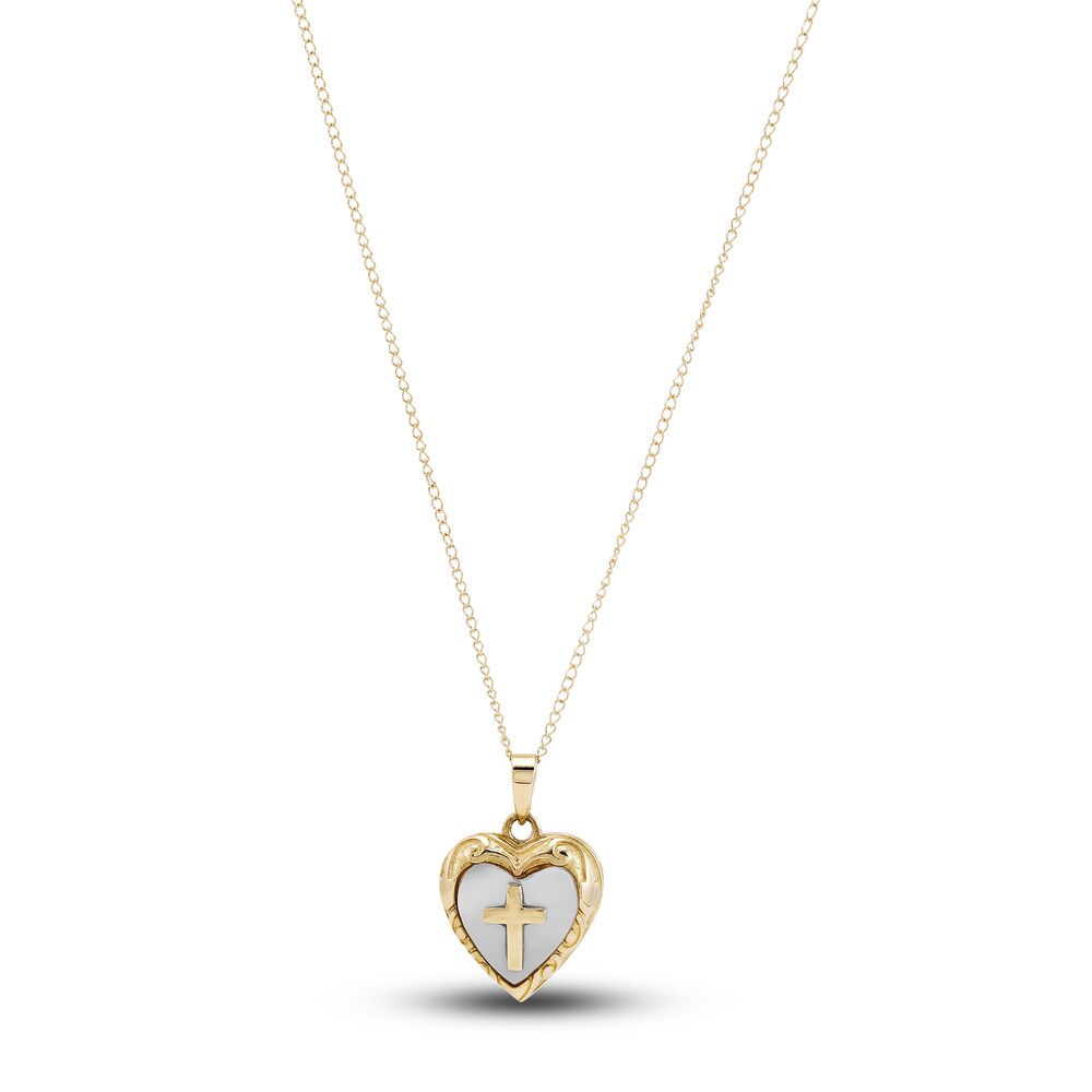 Heart & Cross Locket Necklace 14K Yellow Gold 13\" ypOpxiMb