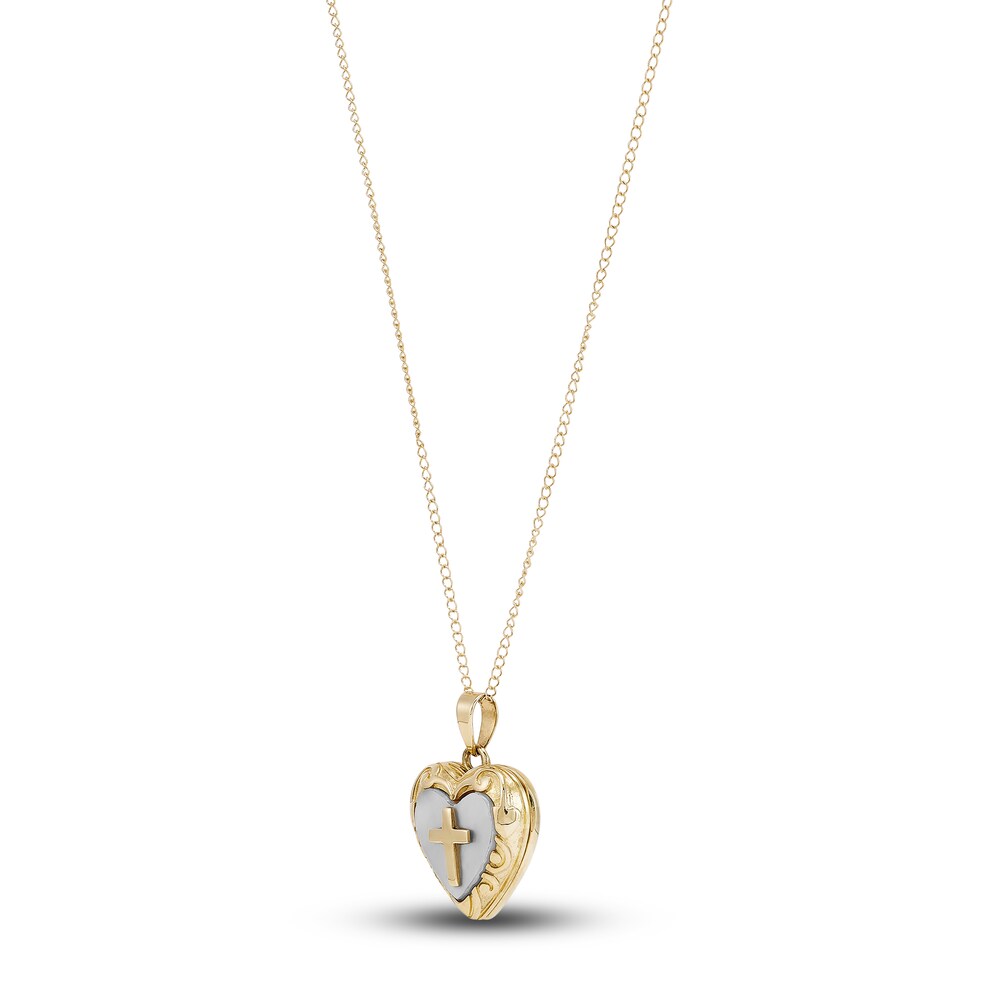 Heart & Cross Locket Necklace 14K Yellow Gold 13\" ypOpxiMb