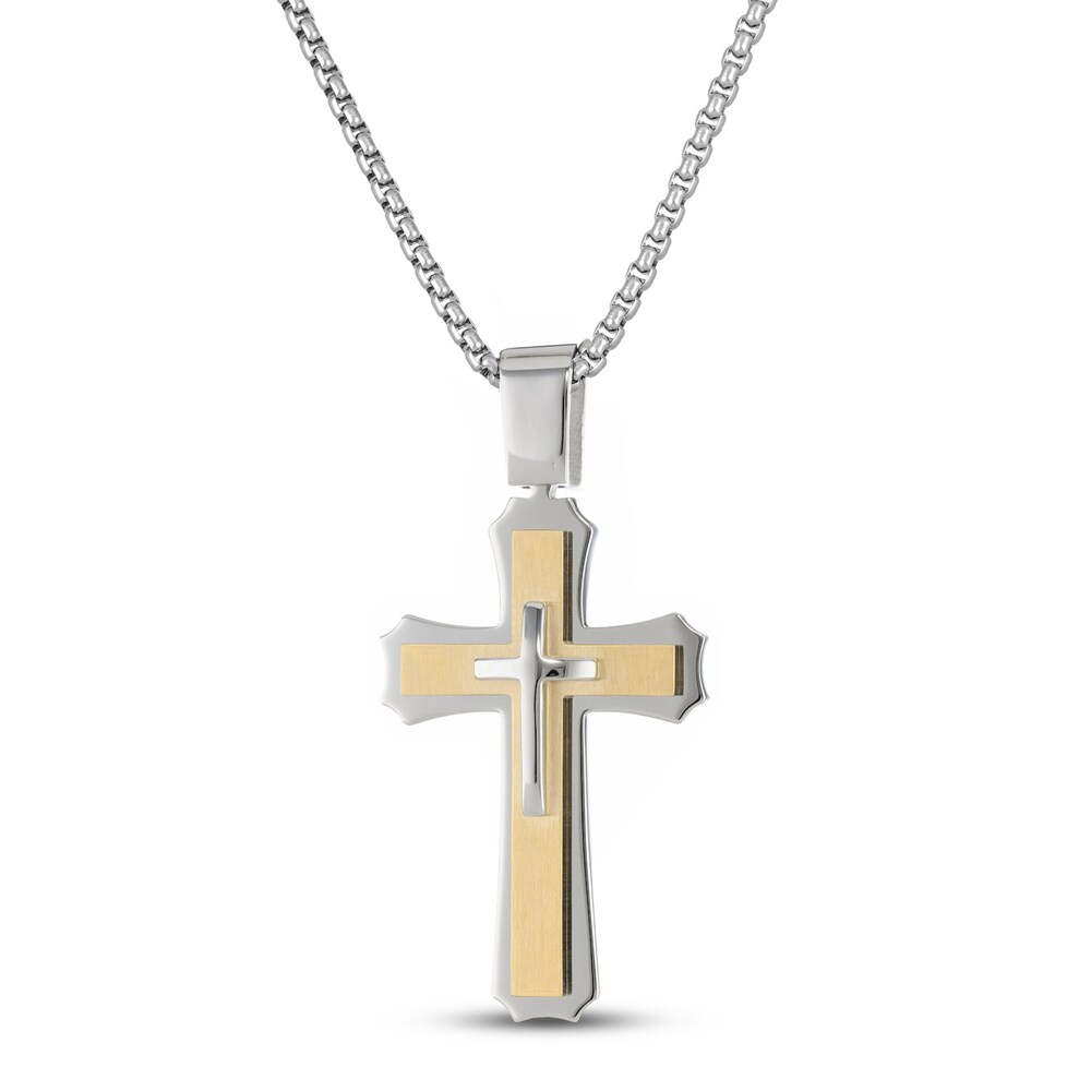 Cross Necklace Yellow Ion-Plated Stainless Steel 24" ysnM2emm