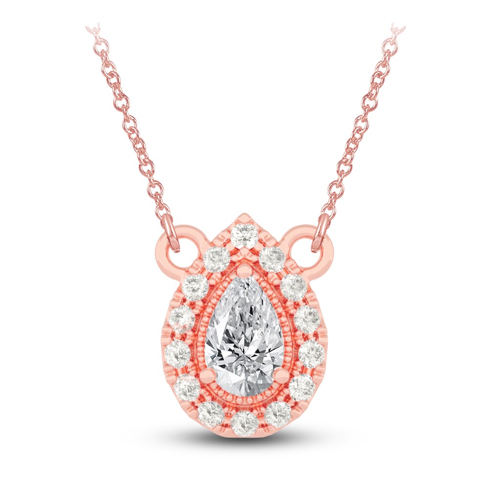 Diamond Pendant Necklace 3/8 ct tw Pear/Round 14K Rose Gold 18" yuiFXcIO