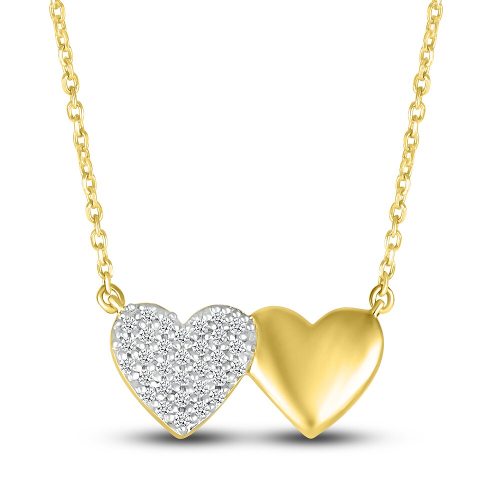 Diamond Double Heart Necklace 1/8 ct tw Round 10K Yellow Gold 18" z8A6UdS0