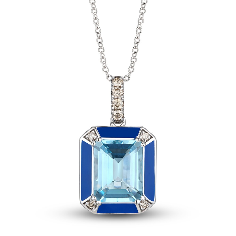 Le Vian Natural Blue Topaz Pendant Necklace 1/8 ct tw Round Blue Enamel 14K Vanilla Gold 19\" zAWN8BxS