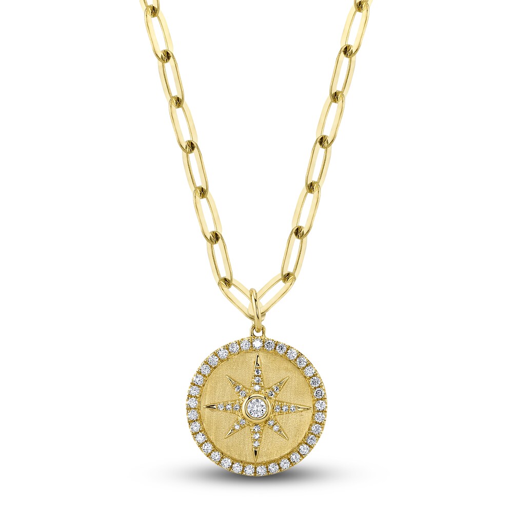 Shy Creation Diamond Compass Paperclip Necklace 3/8 ct tw Round 14K Yellow Gold 18\" SC55023109 zCaJNoXY