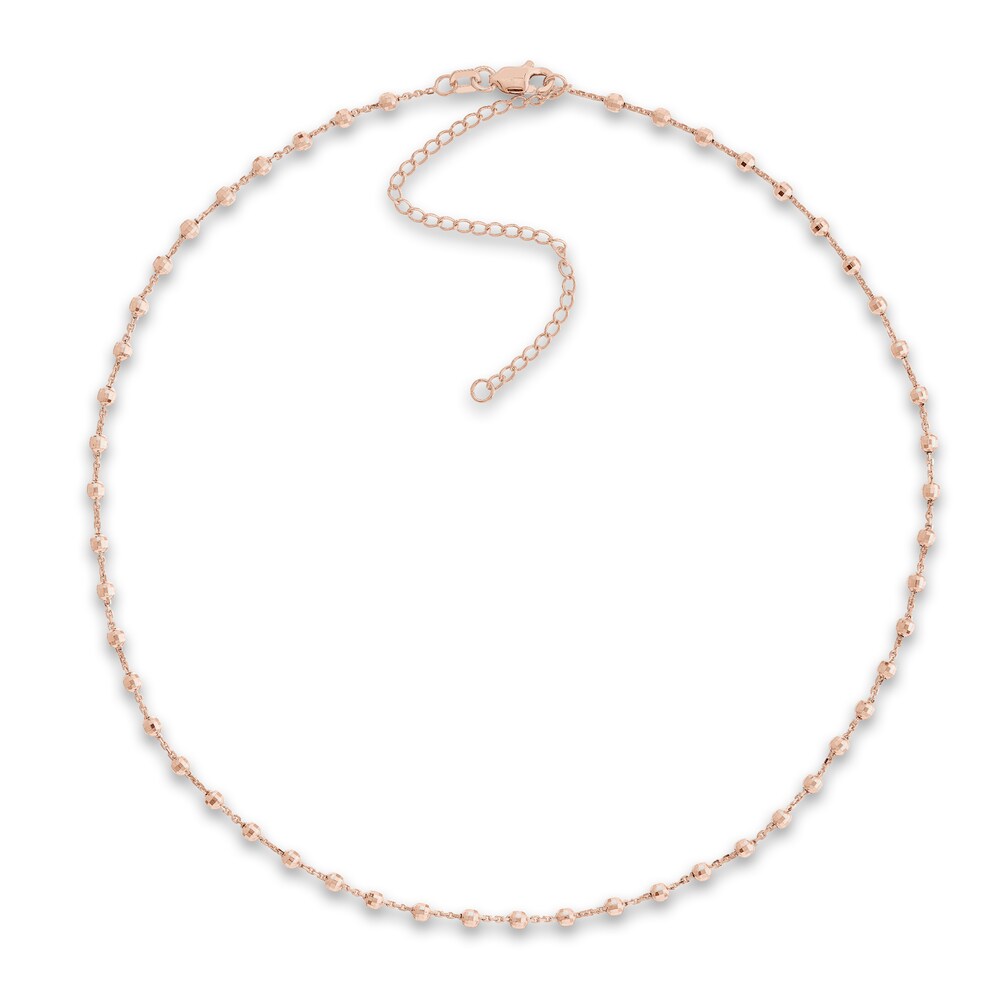 Diamond-Cut Bead Chain Choker Necklace 14K Rose Gold 13" Adj. zEKpVXkK