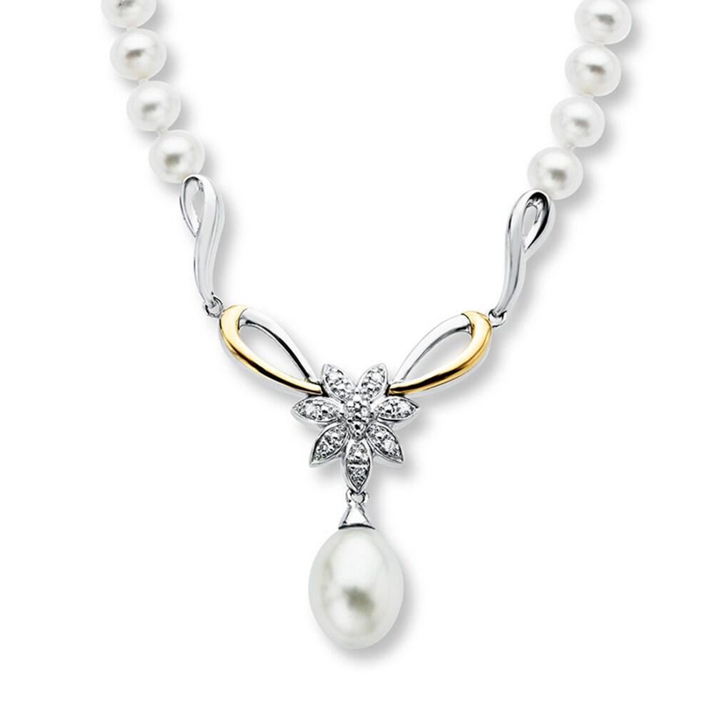 Cultured Pearl Necklace With Diamonds Sterling Silver/10K Yellow Gold zRDFoA47