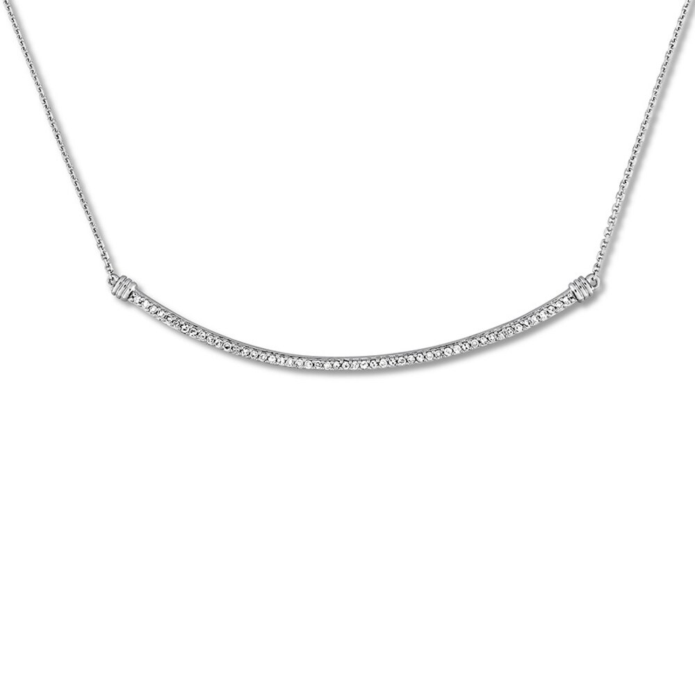 Diamond Curved Bar Necklace 1/4 ct tw Round-cut 14K White Gold zRW6t7fm