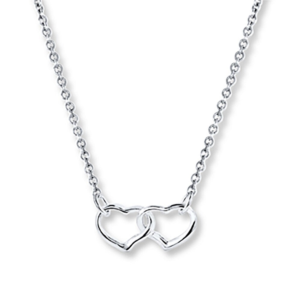 Double Heart Necklace Sterling Silver 18 Length zW4cXjxa [zW4cXjxa]