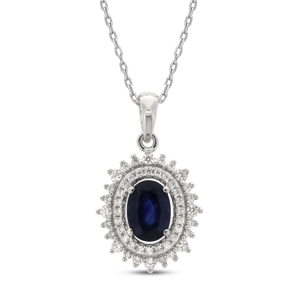 Natural Blue Sapphire Necklace 1/4 ct tw Diamonds 10K White Gold zXx0kvQQ
