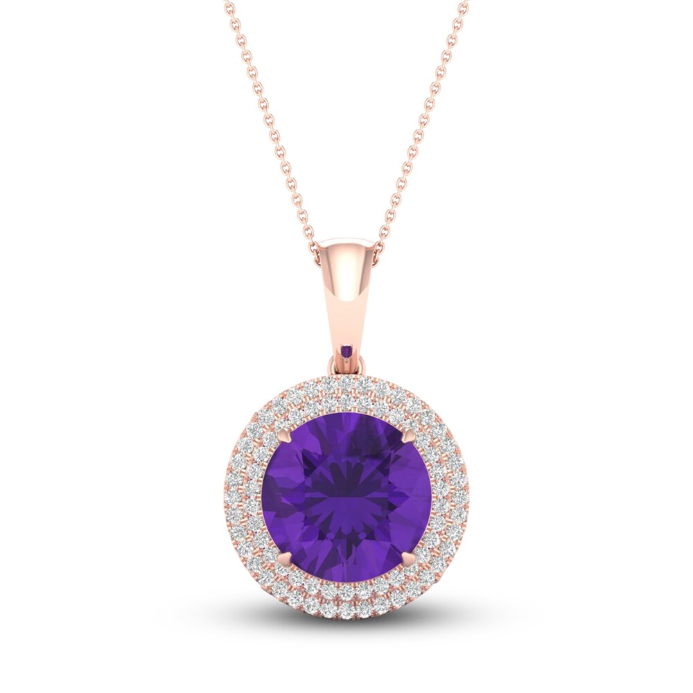 Natural Amethyst Necklace 1/5 ct tw Diamonds 10K Rose Gold zaUOHeNV