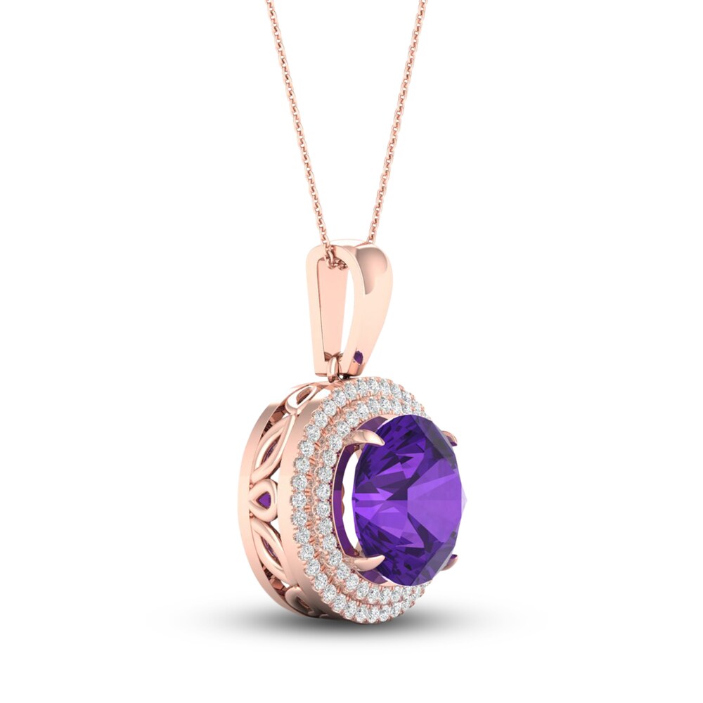 Natural Amethyst Necklace 1/5 ct tw Diamonds 10K Rose Gold zaUOHeNV