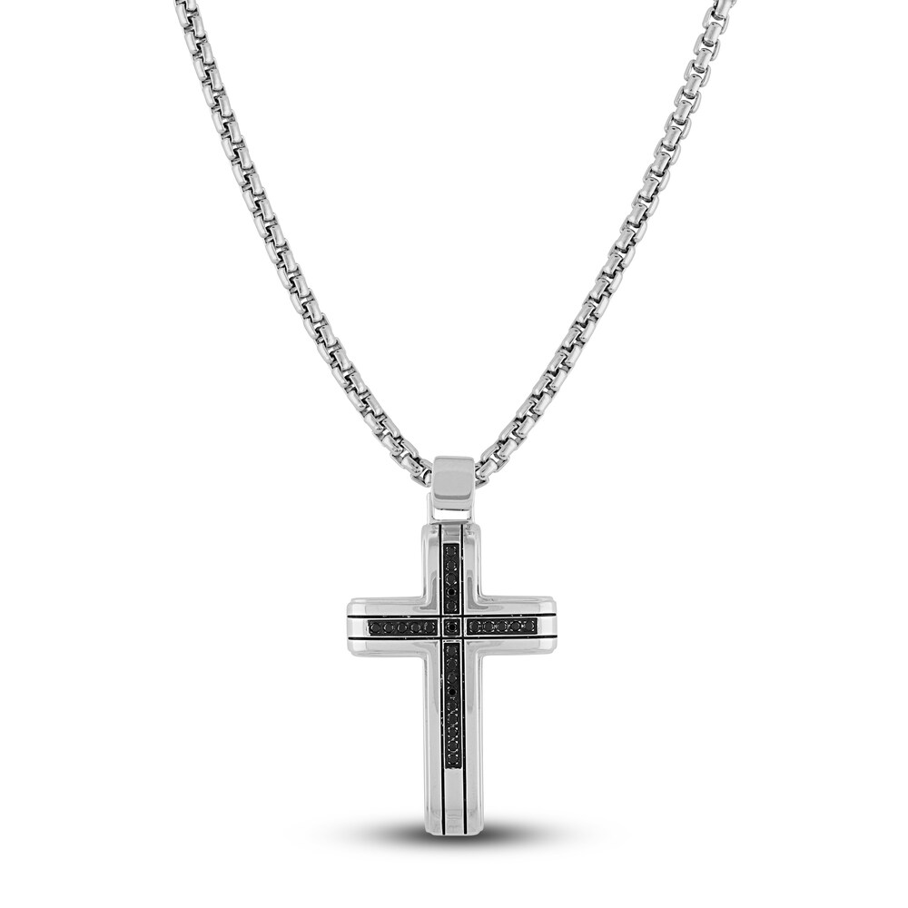 Black Diamond Cross Necklace 1/4 ct tw Stainless Steel zyLYq5ws