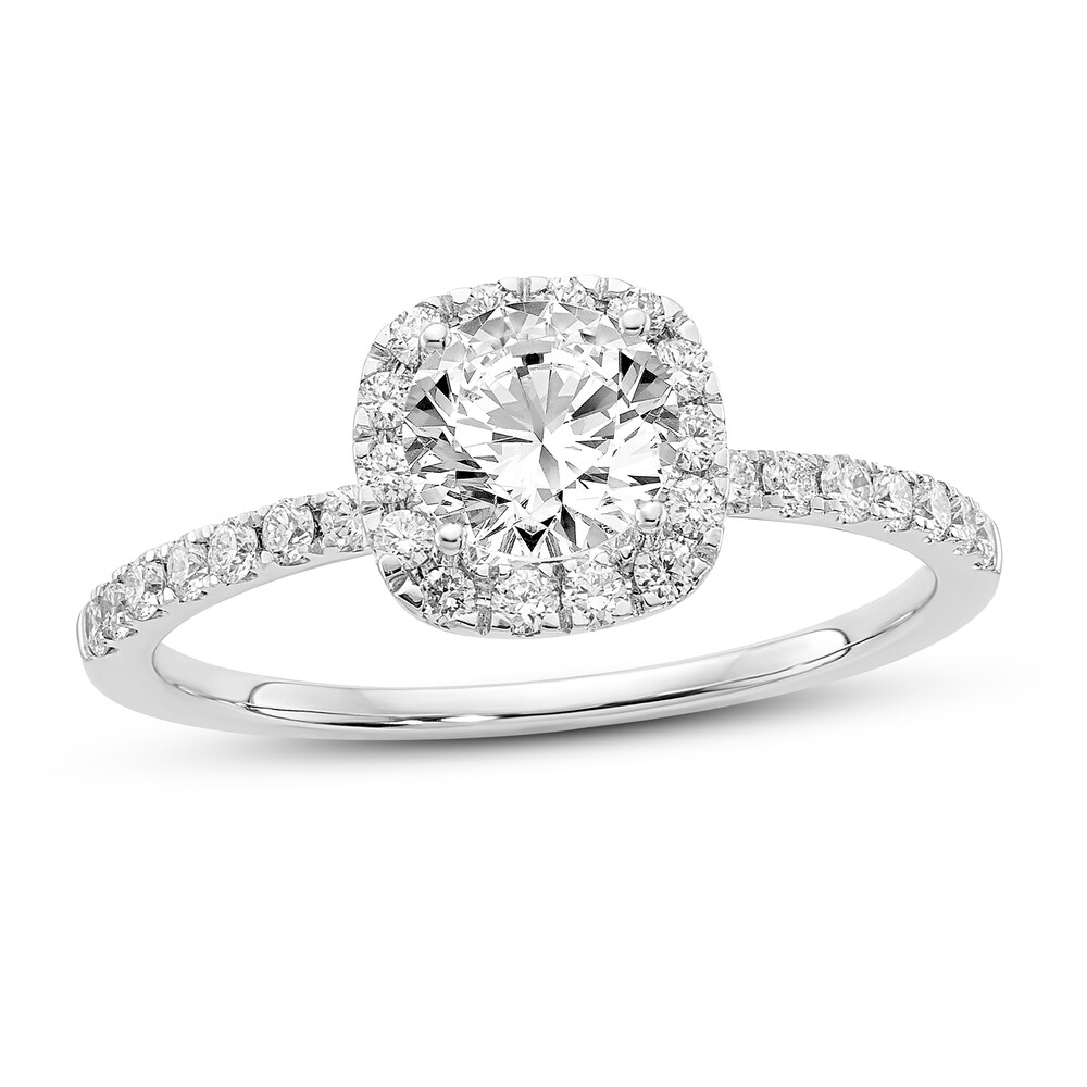 Diamond Engagement Ring 7/8 ct tw Cushion/Round 14K White Gold 02ZdOIzP