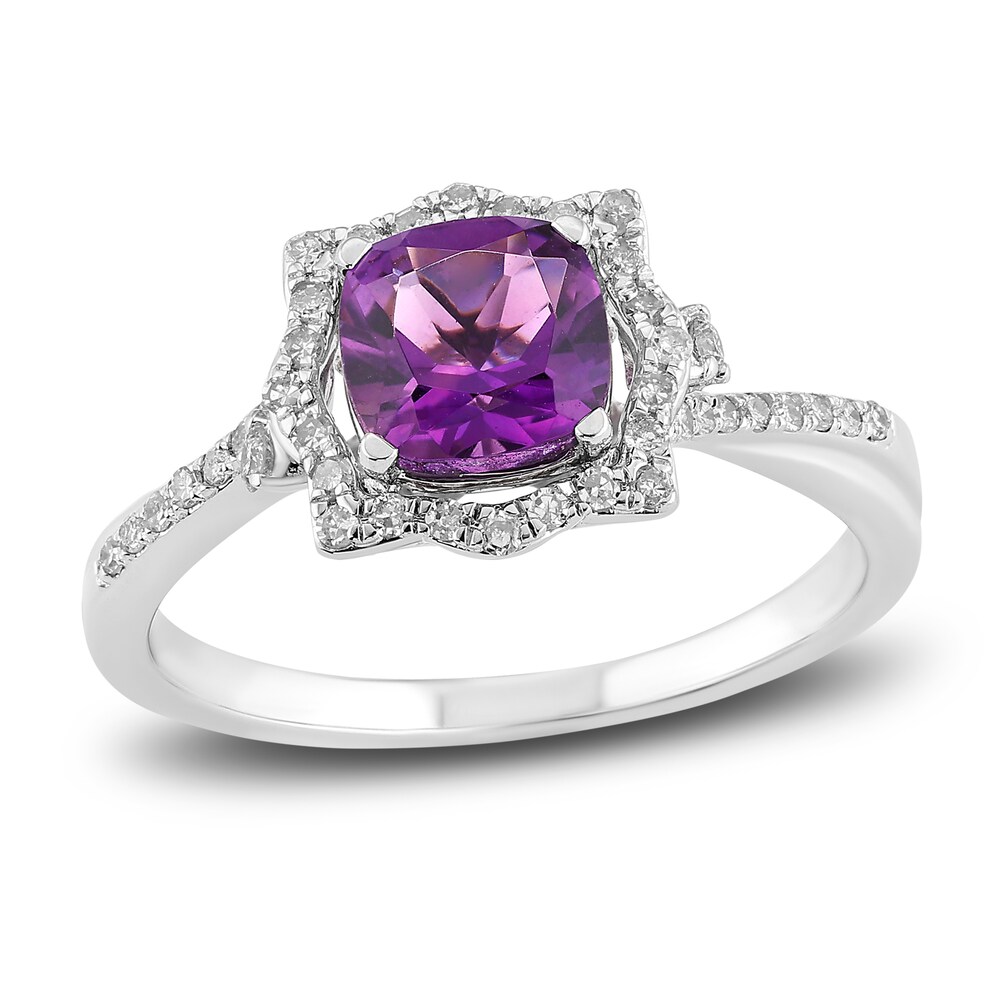 Natural Amethyst Engagement Ring 1/5 ct tw Diamonds 14K White Gold 0Roa1GoZ