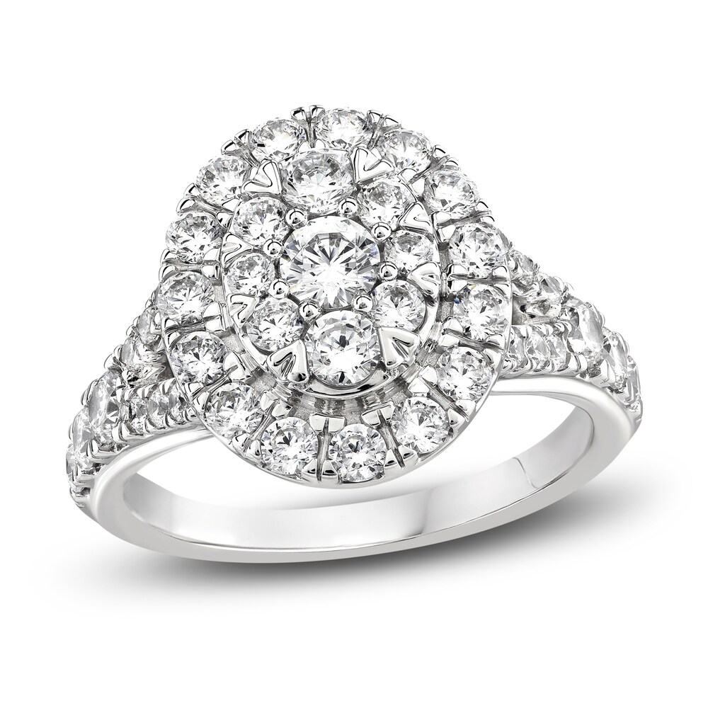 Diamond Oval Engagement Ring 1-5/8 ct tw Round 14K White Gold 0m88JpdF