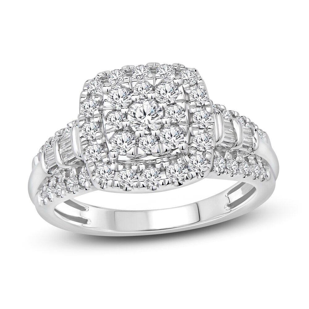 Diamond Ring 1 ct tw Round/Baguette 14K White Gold 0xwFjPwd